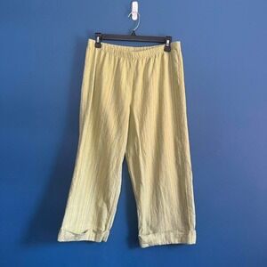 Y2K Linen Blend Pants Women's Size Small Hot Cotton Striped Green Yellow Cropped